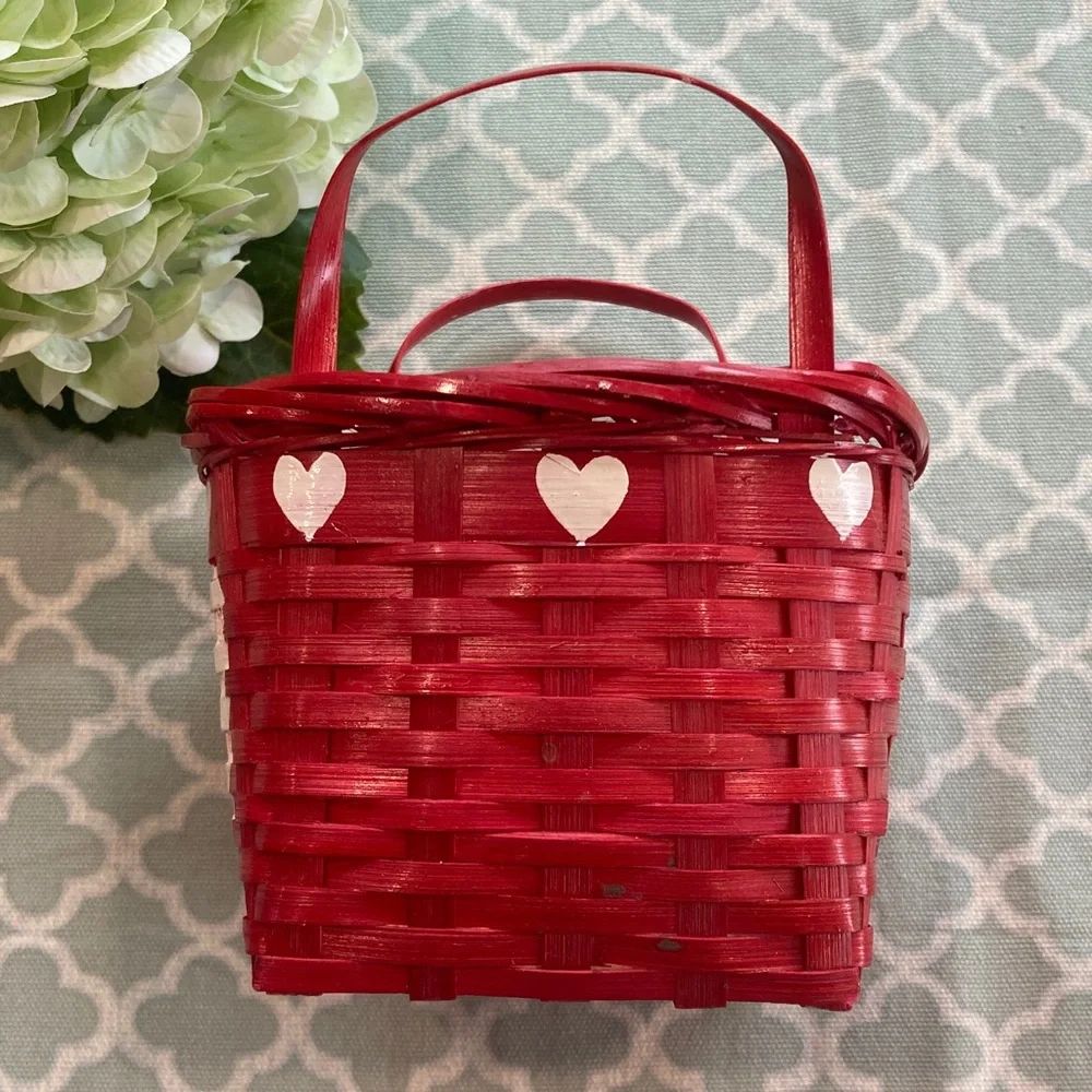 Basket Everything Brand Wicker Heart Painted Small Red Basket with Handles